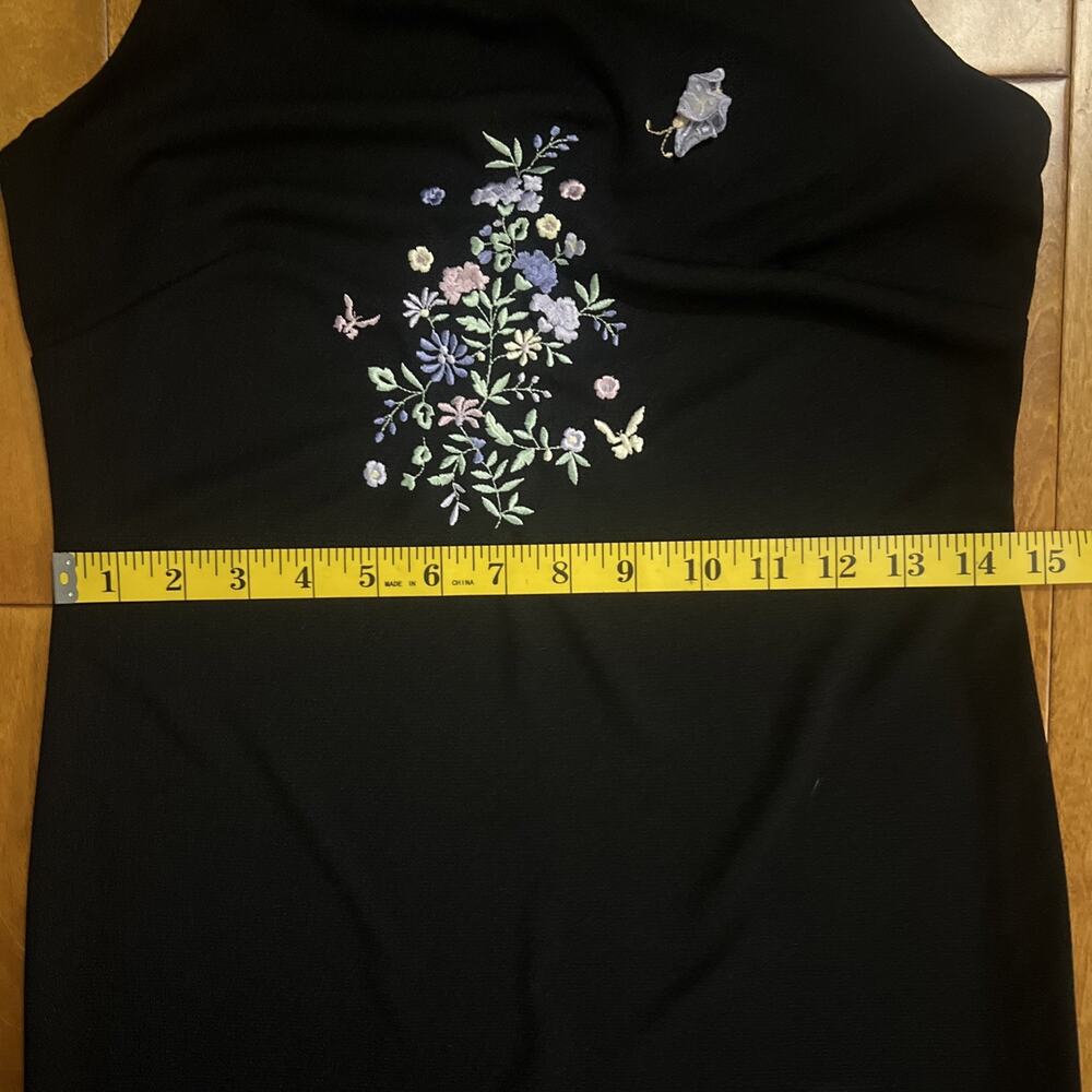 Vintage Y2K Voice Black Floral Maxi Dress Size M Whimsigoth Fairycore Slip Dress - Picture 9 of 12